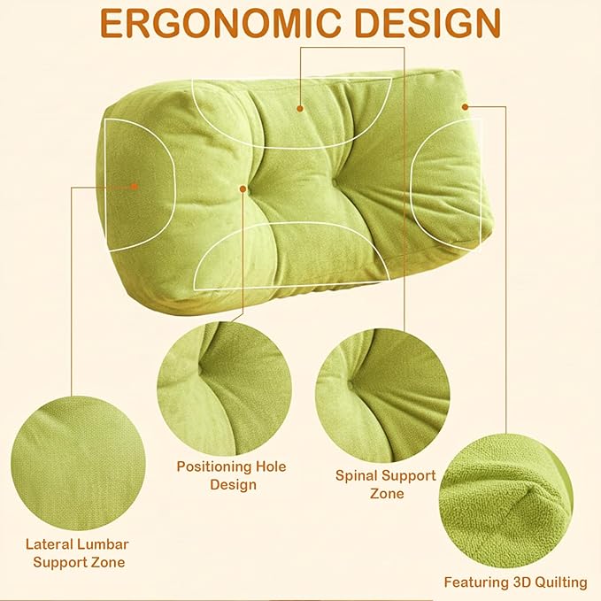 Lumbar Support Pillow Small Lower Back Pillow for Office Chair, Car Seat, and Desk Chair Ergonomic High-Elasticity Cushion for Pain Relief and Comfort on Sofa, Bed, or Travel (Green)