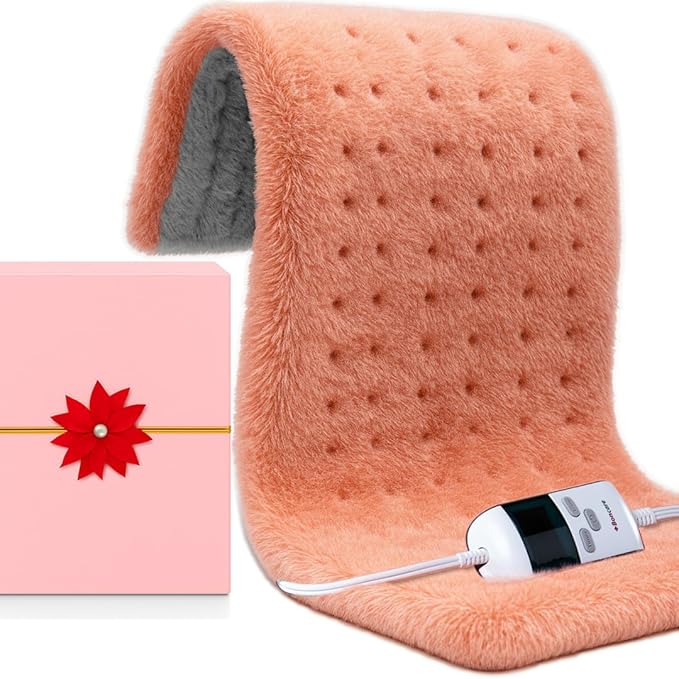 Boncare® Ultra Plush XXL Heating Pad for Neck and Shoulder and Back with Auto-Off, Stay-On Warmth Up to 18 Hours, 6 Heat Levels, 12.6 ft Cord for Bed Foot Warmer with Gift Box (Pink, 17"x33")