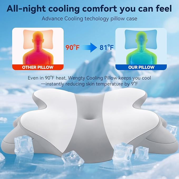 Sleep Apnea Pillow with Neck Pain & Snoring Relief -Orthopedic Cervical Pillow, Ergonomic Contour Memory Foam for Side, Back,Stomach Sleepers, Medium Firm (GreyWhite, Queen Size)