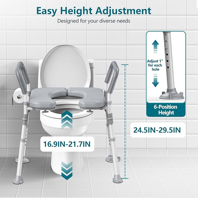 Toilet Seat Riser for Seniors,Heavy Duty Raised Toilet Seat with Handles,Adjustable Width and Height,Elevated Toilet Chair for Elderly,Handicap, Pregnant,Fit Most Toilet,450 LBS