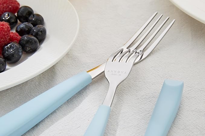 ANNOVA Silverware Set Stainless Steel Colorful Handle Tableware Kitchen Flatware Set Utensils, Includes Dinner Knives, Forks, Spoons, Salad Forks & Dessert Spoons (Light Blue, 20 Pieces)