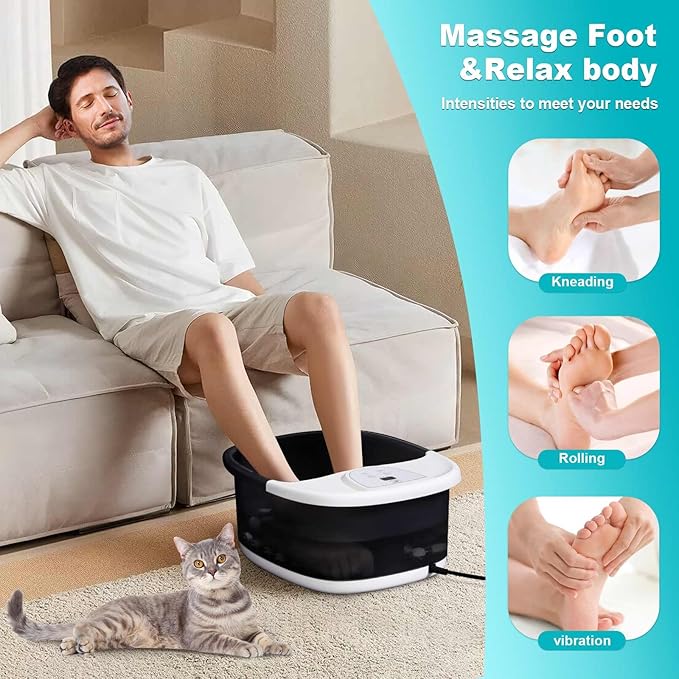 ECARBME Foot Spa Bath Massager with Heat, Foot Bath with 22 Massage Rollers, Temperature Control, Jets, Bubbles, Epsom Salt and Vibration, Pedicure Foot Spa for Relaxation - Black