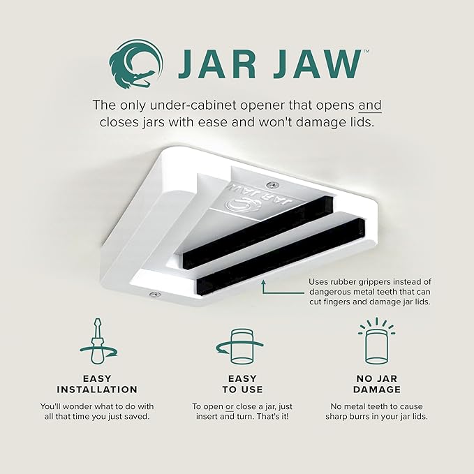 Jar Opener | Under Cabinet Jar Opener & Jar Closer for Weak Hands, Seniors, Arthritis, & One-Handed Use | Effortless Grip Jar, Bottle & Lid Opener | Kitchen Gadget Gift | Made in USA