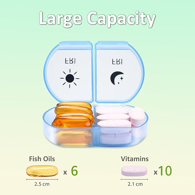 Fullicon Large Pill Organizer 2 Times a Day, Easy to Use AM PM 7 Day Pill Box, Secure Weekly Daily Pill Case, Durable Pill Container Travel, Portable Travel Medication Holder (Black Rainbow)
