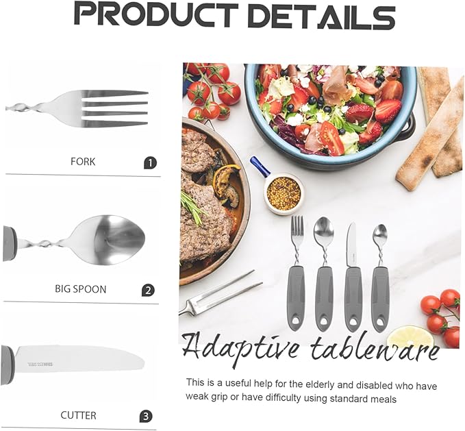 Adaptive Non-Slip Elderly Utensil with Bendable Handles Lightweight Stainless Steel Tableware for Disabled Seniors Hand Injury and Neurological Patients Easy Grip and Anti-Shaking