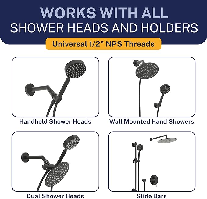 HammerHead Showers Solid Metal Shower Hose Attachment for Showerhead, Extra-Long 72-Inch Universal Replacement Hose for Hand held Shower, Matte Black