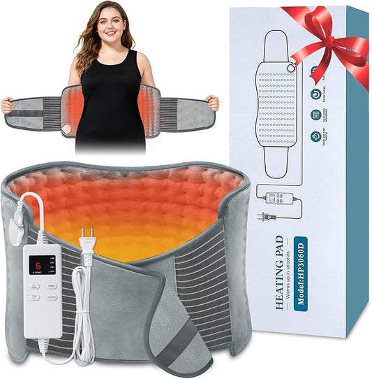 Heating Pad for Back Pain Relief, Extra-Large 12"x24"+26" Extendable Electric Heating Pad for Period Cramps with Belt, Auto Shut Off, Machine Washable, Portable Moist Heating Pad for Women & Men