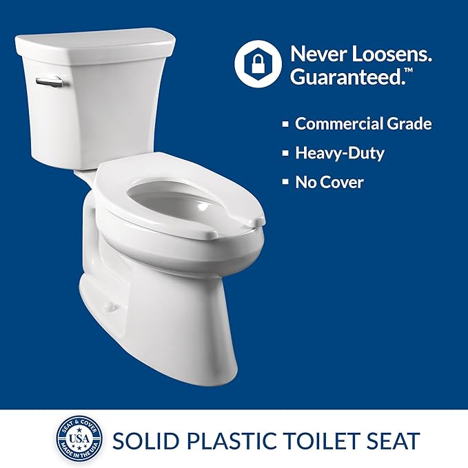 BEMIS 955CT Commercial Open Front Plastic Toilet Seat, Heavy Duty Industrial Seat without Lid, Secure Installation for Long Lasting Use, Made in USA, Round, White (Pack of 2)