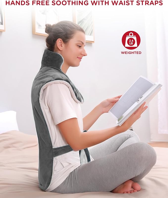 Comfytemp Heating Pad for Back Neck Shoulders, Weighted Heating Pad, Valentines Day Birthday Gifts for Women Men Mom Dad Elderly, Extra Large Electric Back Heated Wrap with Auto-Off, 22"x33", Grey