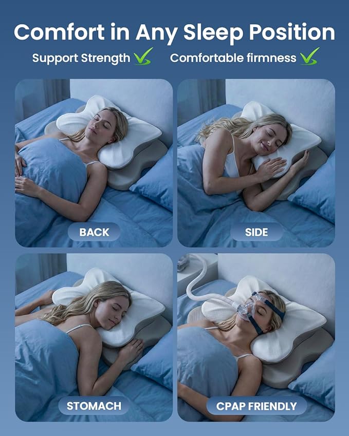 Cervical Pillow for Neck Pain Relief, 4-Height Adjustable Oeko-TEX Memory Foam Contour Pillow for Sleeping, Ergonomic Orthopedic Cooling Neck Pillow for Side Back Stomach Sleepers, Arm Support