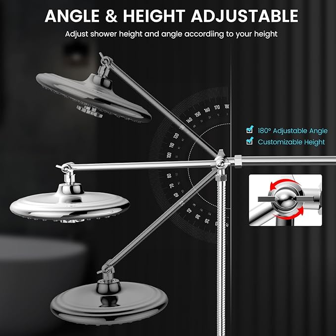 FEELSO 10" High Pressure Shower Head Combo with Handheld Spray, 16 Settings, 11" Adjustable Arm, ON/OFF Pause Switch (Chrome)