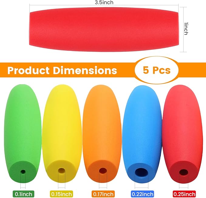 EVA Foam Grip Tubes for Utensils - 5 Sizes & 5 Colors - Adaptive Handles for Arthritis, Elderly & Disabled - Improve Grip Comfort for Eating Utensils, Brushes & Tools (1" x 3.5")