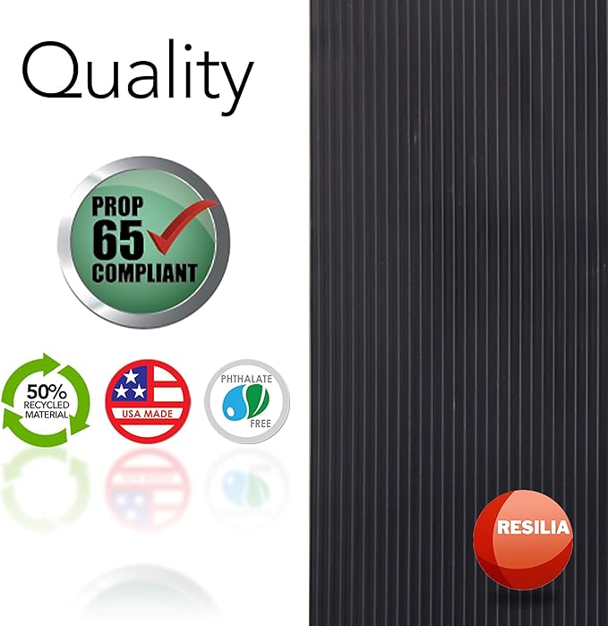 RESILIA Black Plastic Floor Runner - Embossed Wide Rib Waterproof Vinyl, Heavy Duty Protector Mat for Indoor Hardwood, Hard Floors, Garage, Entryway, Kitchen, & Outdoor Use, 36” x 6’, Made in USA