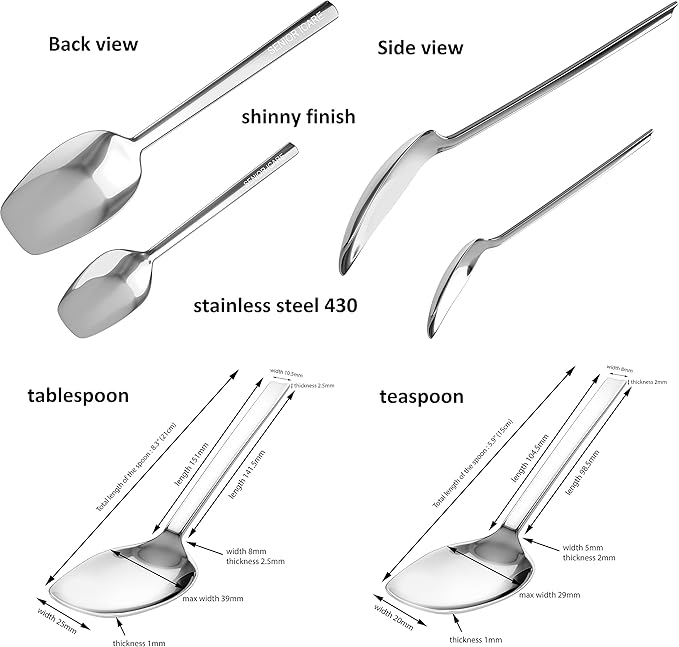 Silverware Adaptive Spoons for Parkinson's - Utensils for Elderly, Disabled, Adults, Parkinson's Patients, Handicapped, Non-Weighted Flat Edge Spoon by Senior ICare