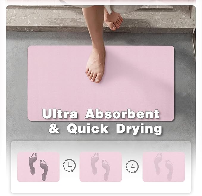 TYUU Pink Bath Mat, Bathroom Rugs Non Slip Washable Thin Absorbent Quick Dry Bath Mat Fits Under Door Bathroom Floor Mat Perfect for Bath, Shower, or Sink 24"x60" Pink