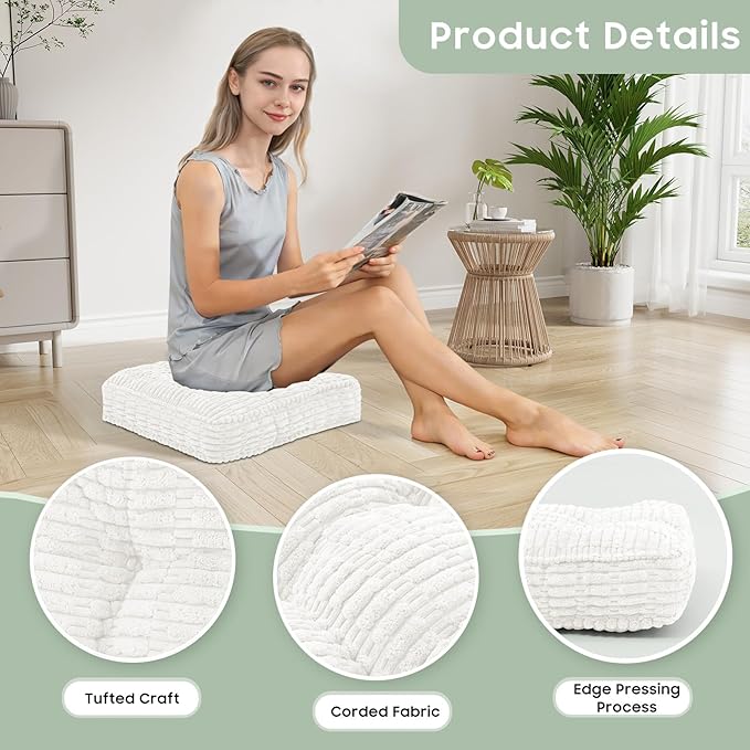 idee-home Recliner Cushions for Elderly, 20x20x5 Inch Corduroy Recliner Seat Cushion Tufted, Large Square Seat Cushion for Recliner Chair, Floor Pillow, Boosting Support Reduce Hip Pain, Beige