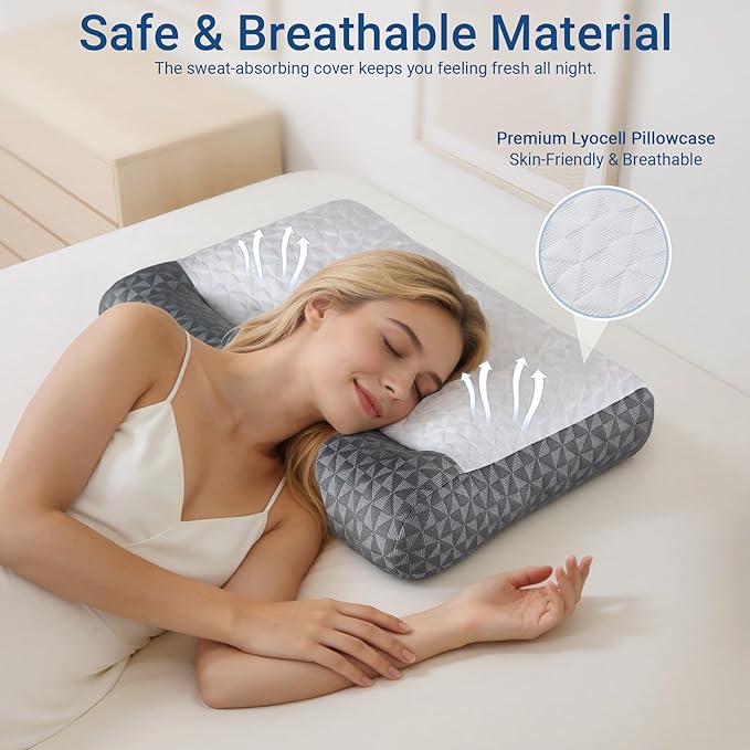 Cervical Neck Pillow for Sleeping - Ergonomic Side Sleeper Pillows for Pain Relief, Contour Cervical Pillow for Neck Support, Orthopedic Memory Foam Pillows for Side Back Stomach Sleepers (26″x15″)