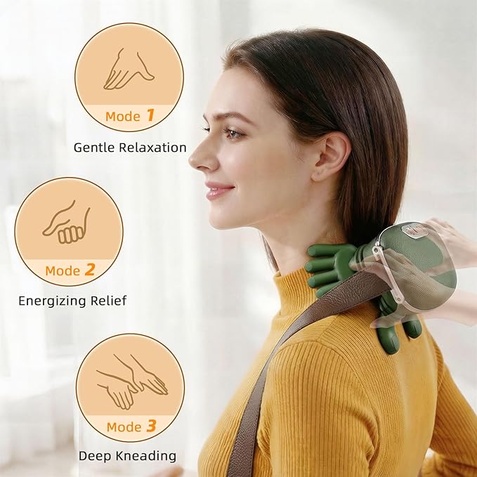 Imitated Heated Massager, Portable Shiatsu Neck and Back Massager, Electric Deep Tissue 4D Kneading Massage, Simulated Human Hand Design for Pain Relief and Muscle Relax, Rechargeable