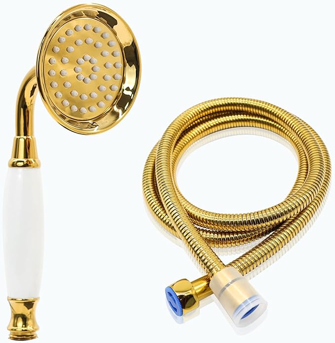 ENGA Vintage Hand-held Shower Rain Sprayer Telephone Shaped Ceramic Shower Head with 59 Inch Hose for Bathroom (Gold Finish)