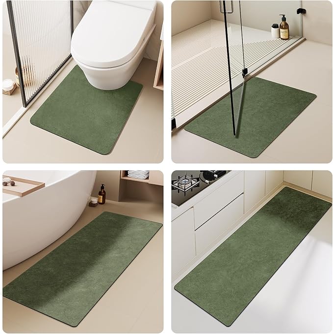 TYUU Bathroom Mat Quick Dry, Bathroom Rugs Non Slip Washable Thin Absorbent Bath Mat Fits Under Door Bathroom Floor Mat Perfect for Bath, Shower, or Sink 16"x24" Sage Green