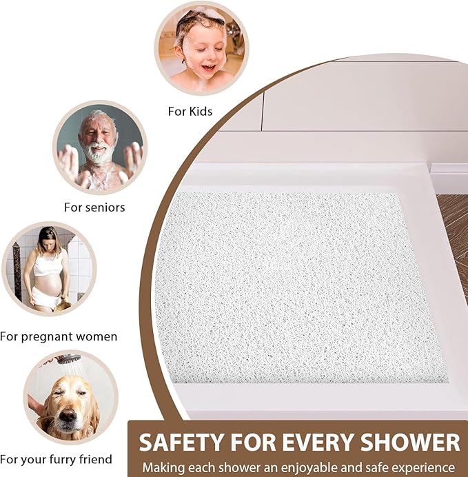 Shower Mat Non Slip: 59 x 34.5 Inch Extra Large Shower Mats for Inside Shower with Drain Hole - Soft PVC Loofah Anti Slip Shower Stall Mat for Walk-in Shower and Bathroom, Quick Drying
