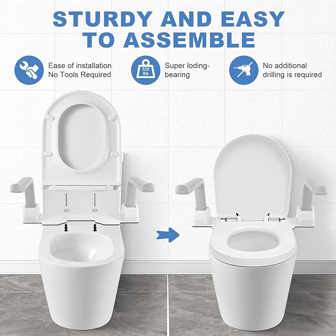 VARIPOWDER Toilet Safety Rails with Non-Slip Handles (520lbs), Upgraded Toilet Safety Frame for Senior, Heavy-Duty Bathroom Support for Standing Aid, Aging in Place Toilet Handles for Elderly
