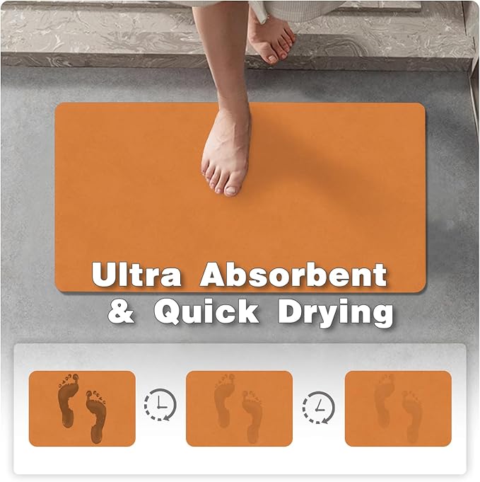 TYUU Bathroom Mat Quick Dry, Bathroom Rugs Non Slip Washable Thin Absorbent Bath Mat Fits Under Door Bathroom Floor Mat Perfect for Bath, Shower, or Sink 36"x48" Orange