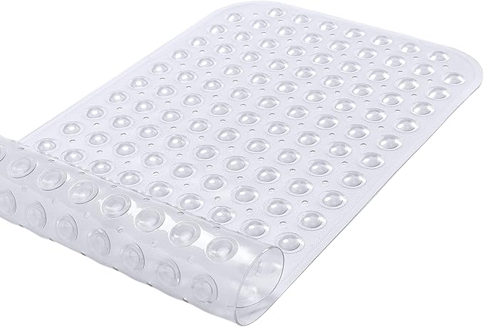 Large Non-Slip Bathtub & Shower Mat 31”x16” (Smooth/Non-Textured Tubs Only) Safe, Clean, Machine-Washable, Superior Grip&Drainage, Vinyl, Transparent Clear