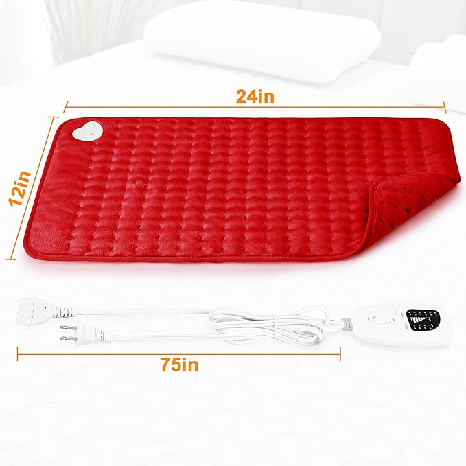 Deepsoon Heating Pad,Electric Heating Pads for Back,Neck,Moist Heating Pad for Abdomen Shoulder Knee Legs,Dry/Moist Heat&Auto Shut Off,Mother's Day Birthday for Men and Women,Red,24x12 Inch