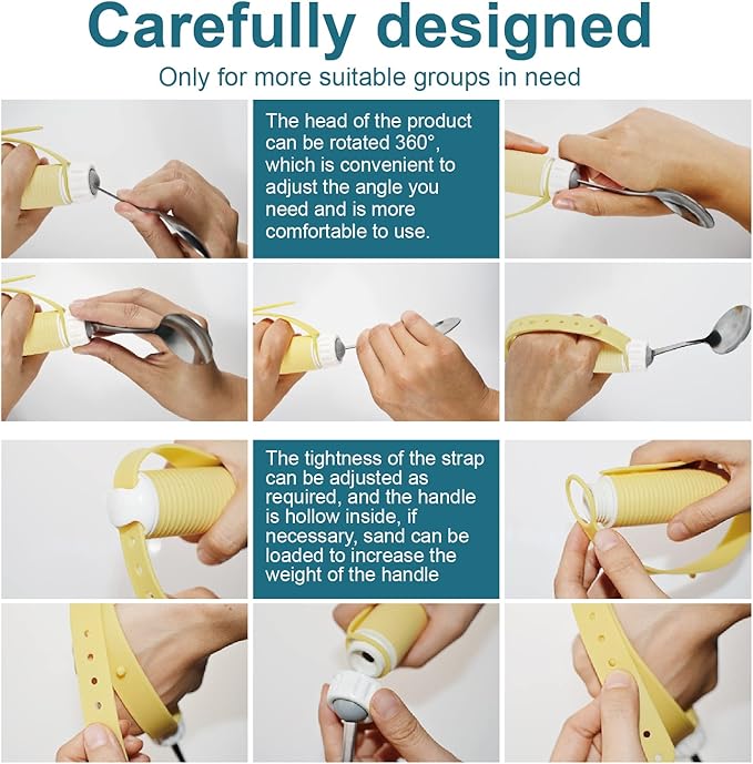 Adaptive Utensils Spoons Forks Set Weighted, Non-Slip Handles & rubber strap, for Hand Tremors & Muscle Weakness, Arthritis, Parkinson’s, Elderly; Dishwasher Safe,Stainless Steel