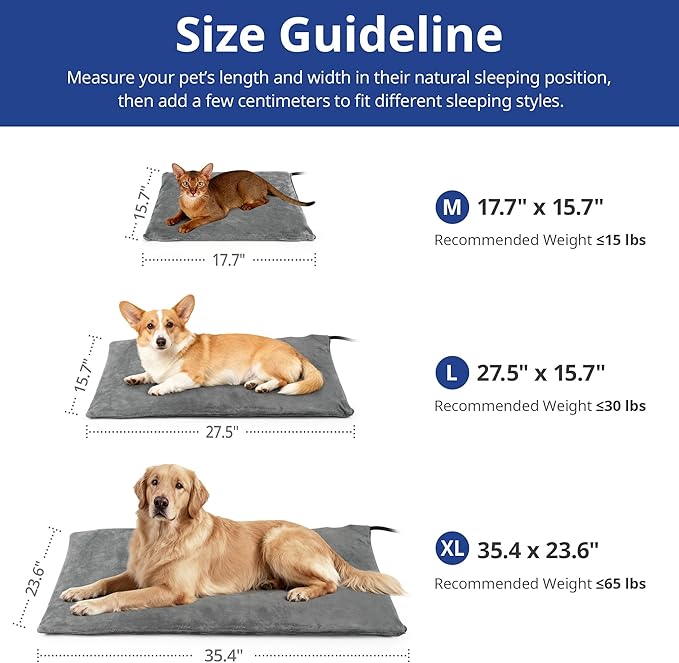 NICREW Cat Heating Pad, Temperature Adjustable Heated Cat Bed with Auto Shut Off Timer, Indoor Pet Heated Bed Mat for Small Dogs, 17.7 x 15.7 Inches