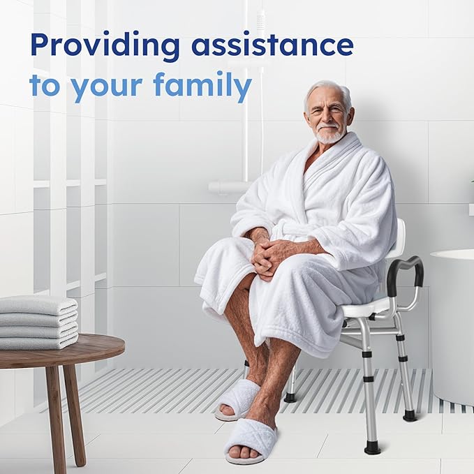 BRITULIF Adjustable Shower Chair with Arms & Back, Stable Heavy Duty 550lbs Safety Bathtub Seat with Non-Slip Feet, Rust-Resistant Aluminum Frame & Tool-Free Assembly for Elderly & Disabled