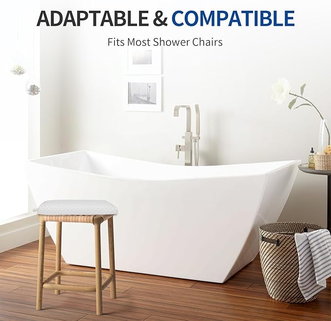 Anycosy Shower Seat Cushion for Transfer Benches,Slip-Resistant 3D Foam Mesh Bathtub Seat Cushion Mat with Hook,Quick Drying Bathtub Chair Pad for Elderly (White, Medium)