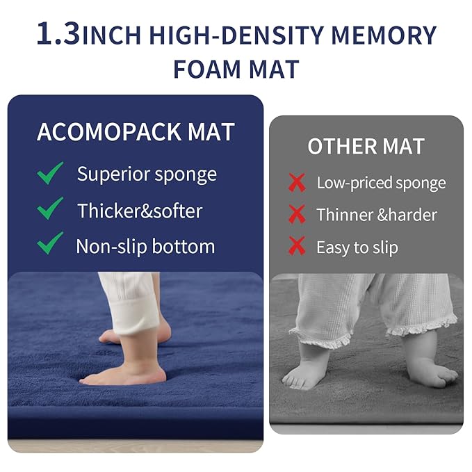 ACOMOPACK Baby Play Mat for Floor 1.3" Thick Memory Foam Play Mat 59"×71" Tummy Time Crawling with Non-slip Bottom for Living Room,Nursery,Soft Velvet Playpen Mats for Kids,Infants（Royal Blue）