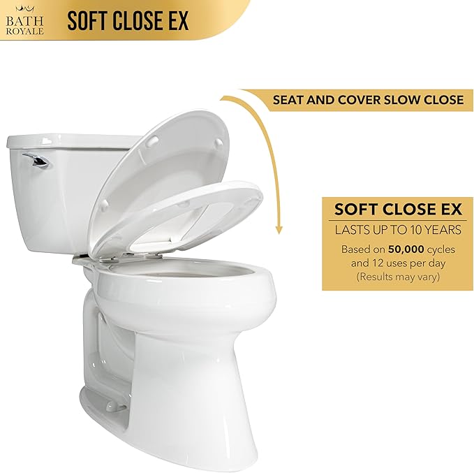 Bath Royale Elongated Toilet Seat BR501-01 Quiet Close, Stain-Resistant and Easy to Keep Clean, Heavy Duty, Fits All Toilet Brands, Executive Series -Biscuit/Linen