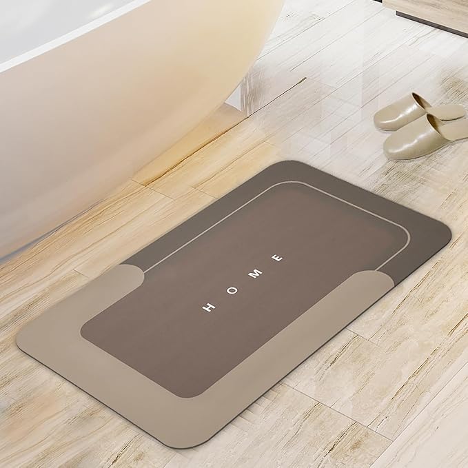 Housego Absorbent Bath Mat Magic Rug, Quick Drying Magic Bath Mat Non-Slip Floor Rug Rubber Backed for Bathroom Kitchen Shower Sink, Water Absorbent (1PC, 16.93''x26.77’’, Brown)