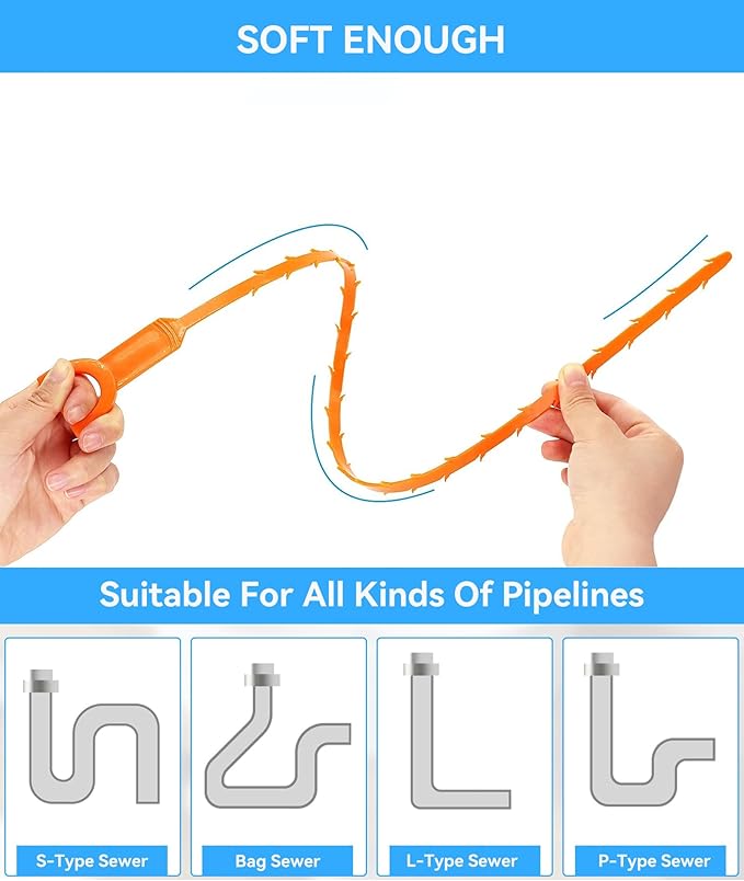 12 Pack Drain Clog Remover - Flexible Drain Snake for Effective Cleaning Hair and Debris in Sink or Bathtub, 19.6-Inch