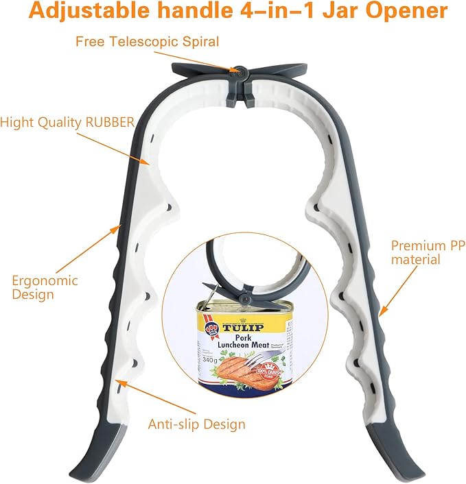 Jar Opener Bottle Opener for Weak Hands, 5-in-1 Multi-Function Can Opener Bottle Opener Kit with Silicone Handle, Easy to Use for Children, Elderly and Arthritis Sufferers (NEW White)