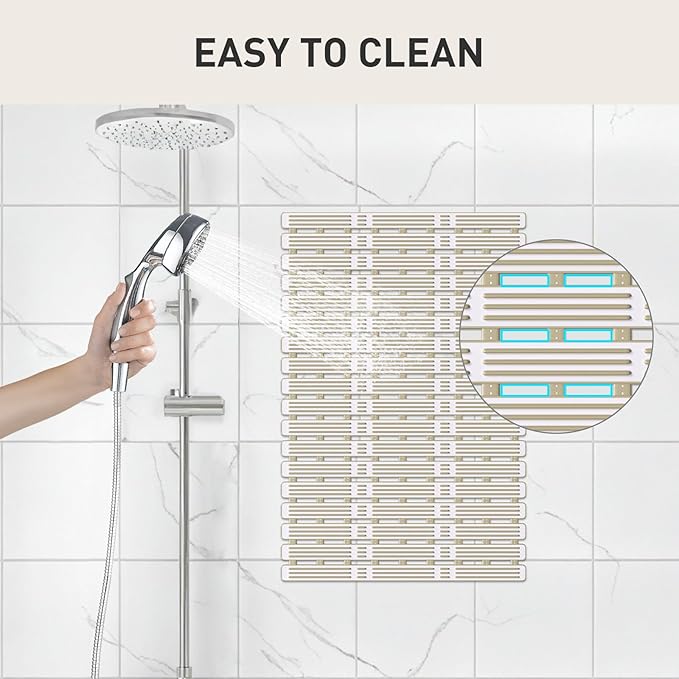 XIYUNTE Shower Mat Non Slip Bath Mat for Tub - 27 X 16 Inch TPE Bathtub Mat Non Slip Shower Mats for Inside Shower, Bath Tub Mat with Powerful Suction Cup, Easy to Cut and Dry, Brown