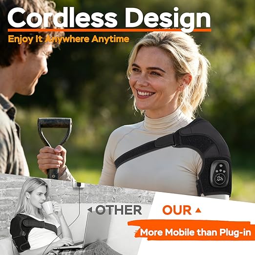 Red Light Heated Shoulder Wrap with Massage, Cordless Shoulder Heating Pad for Rotator Cuff Pain Relief, Rechargeable Shoulders Brace for Men Women, Left