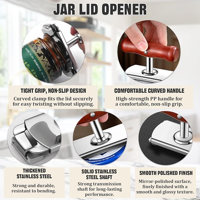 2 Pack Jar Opener -Cap Crack Jar Opener for Seniors and Weak Hands,Multifunctional Adjustable Jar Opener,Heavy Duty Stainless Steel,Easy Twist to Open Stubborn Jar and Bottle Lids