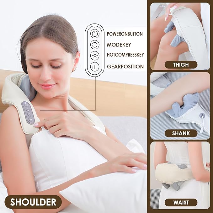 Therapexa Neck & Shoulder Massager, Back Massager for Pain Relief Deep Tissue,Massager for Neck and Shoulder Pain,Back Massager with Heat. (Beige)