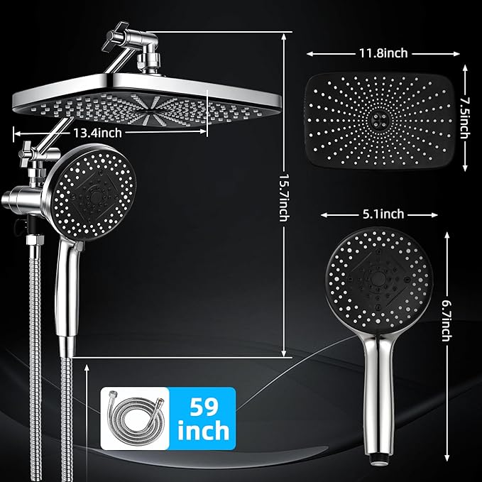 Rainfall Shower Head With Handheld Combo, Adjustable Drivse Filtered Shower Heads with Handheld Spray Combo, One-piece High Pressure, Built-in Magnetic Docking and Power Jets