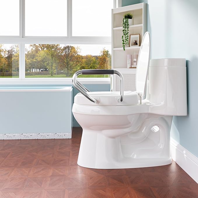 Clirass 3" Raised Toilet Seat with Handles and Bidet - Non-Electric Bidet with Dual Nozzles - Elevated Toilet Risers for Seniors & Limited Mobility - Easy Install & Clean (Elongated with Handles)