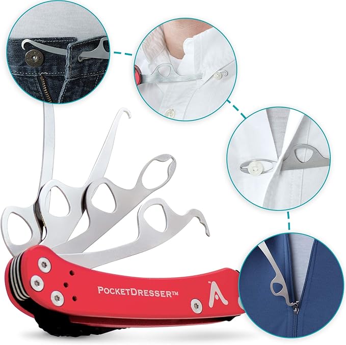 Vivi Zipper Pull and Button Hook Pocket Dresser and Dressing Aid for Assistance with Button Hooks, Zipper Pulls and Shoelaces