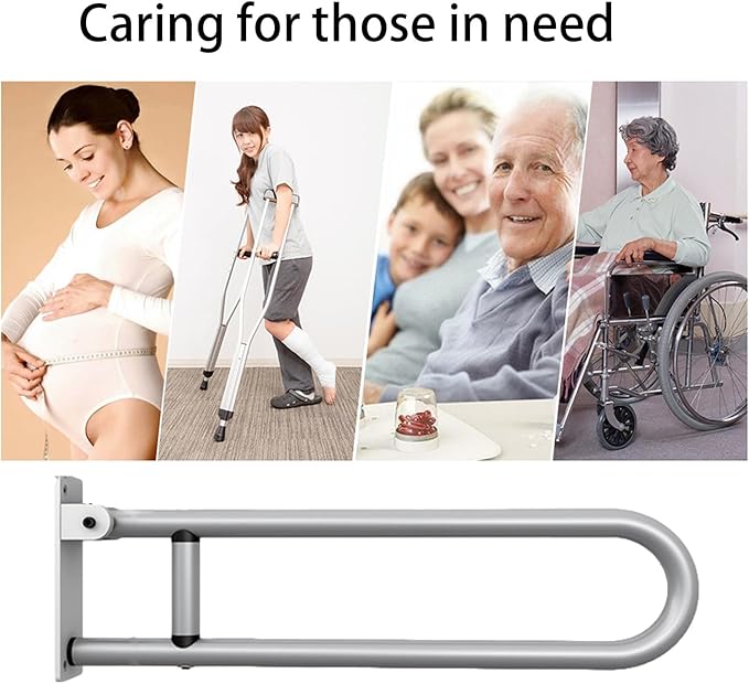 Handicap Bars for Bathroom,Sturdy Aluminum Alloy Safety Handrails - U Shaped Flip-up Folding Support Rail Handicap for Bathroom Laundry Room Kitchen Stairs