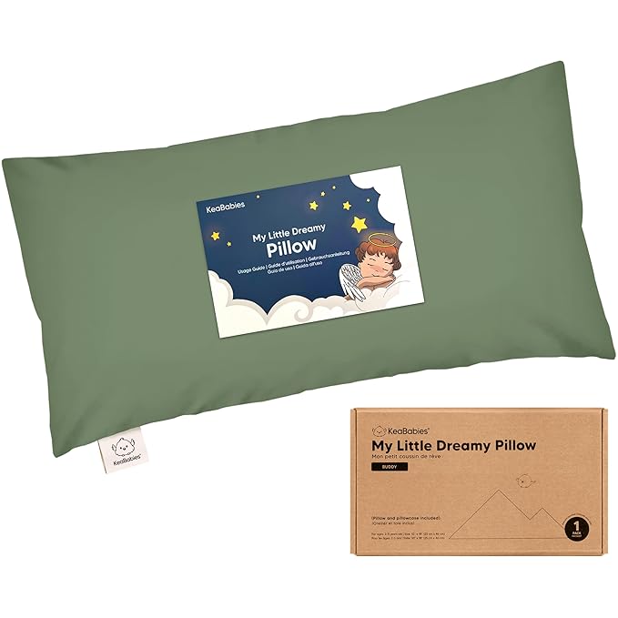 Toddler Pillow with Pillowcase - 10x18 My Little Dreamy Kids Travel Bed Pillows for Sleeping, Organic Cotton Small Pillowcase, Soft & Breathable, Machine Washable, Toddlers 2-5 years old(Jungle Green)