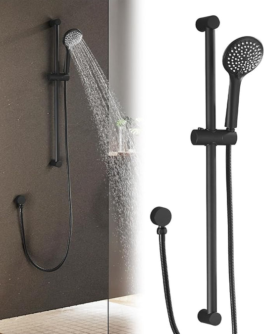 Handheld Shower Head with Adjustable 30-Inch Shower Slide Bar and 59-Inch Hose, 5-Function 3.2GPM High Pressure Handheld Shower Head with Drop Ell and Holder, Matte Black