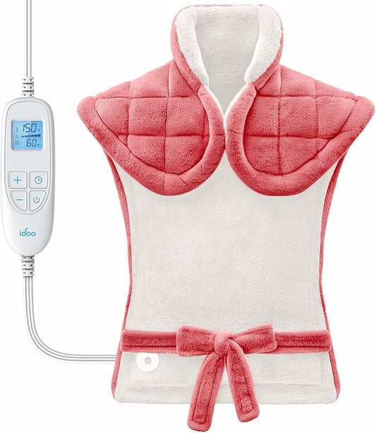 iDOO Heating Pad for Back Neck & Shoulders Pain Relief, FSA Eligible Items, Mothers Day Gifts for Mom, Large Full Body Electric Heat Pad, 6 Heat Settings, Birthday Gifts for Women Men Seniors, Pink