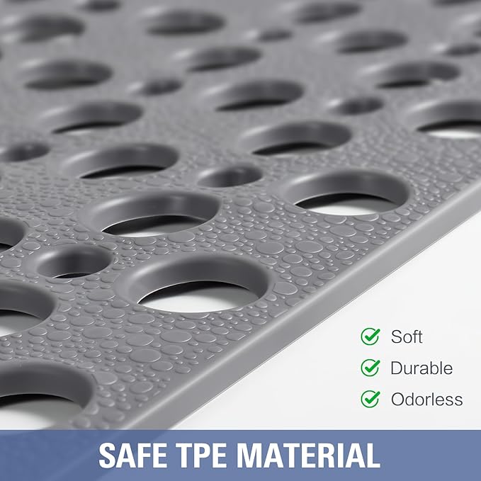 OTHWAY Large Shower Mat, 47"x 32" TPE Shower Mat Non Slip, Heavy Shower Floor Mat with Drain Holes and Suction Cups, No Odor Shower Mats for Inside Shower for Elderly Kids Bathroom(D-Grey)